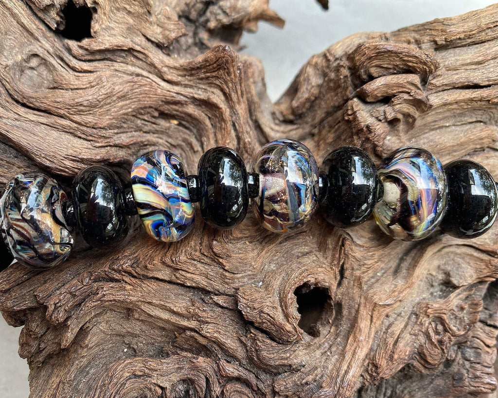 black lampwork bead set