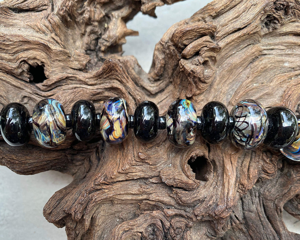 black lampwork bead set