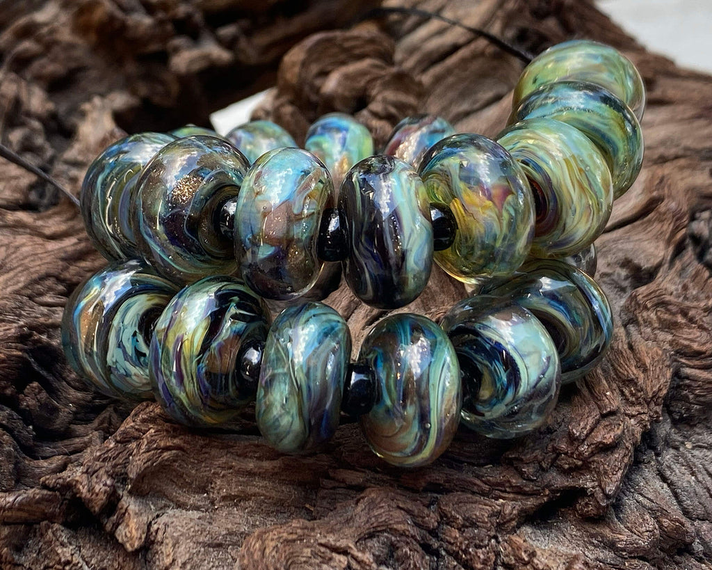 blue green lampwork beads