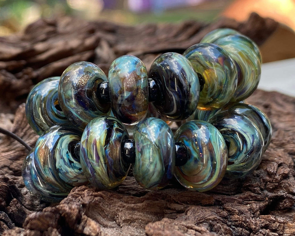 blue green lampwork beads