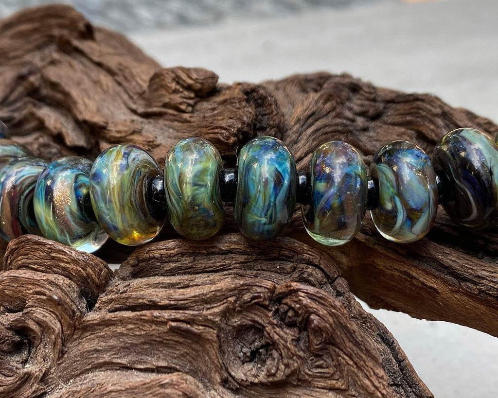 blue green lampwork beads