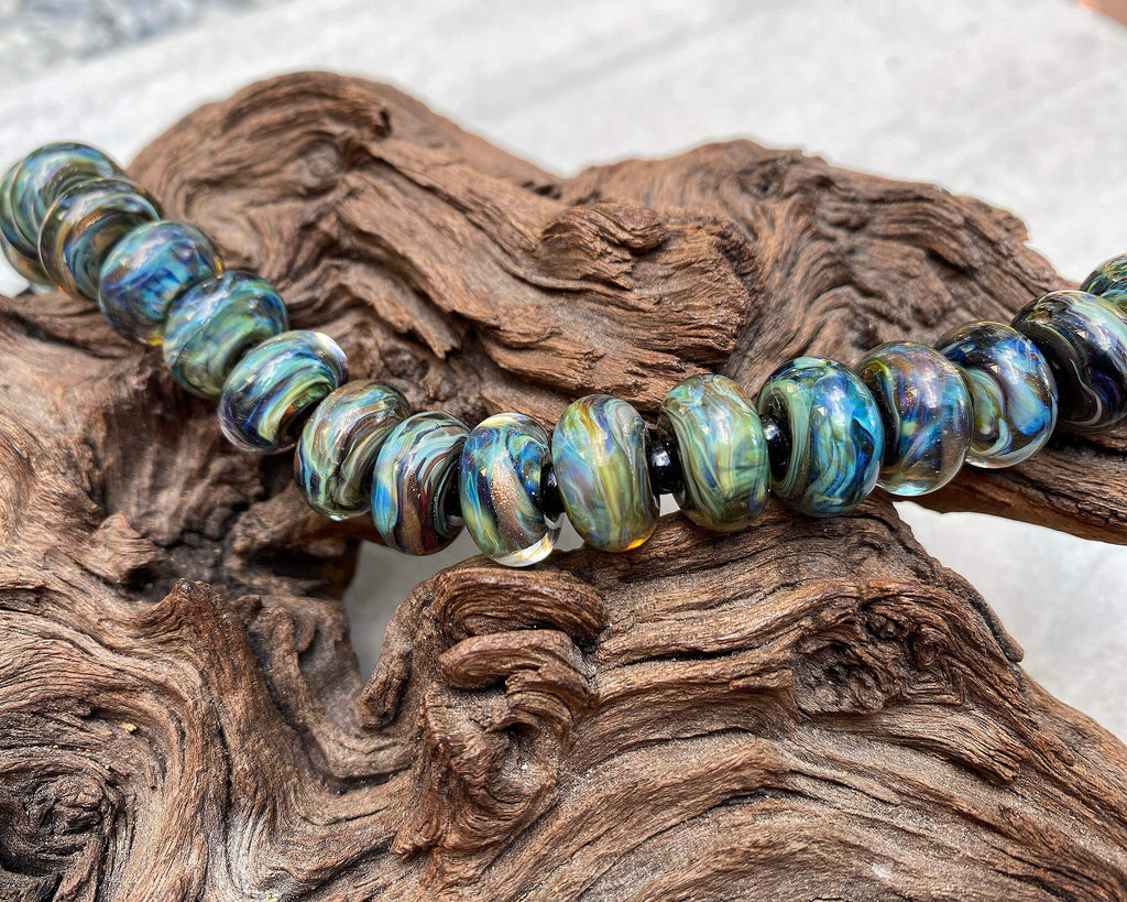 blue green lampwork beads