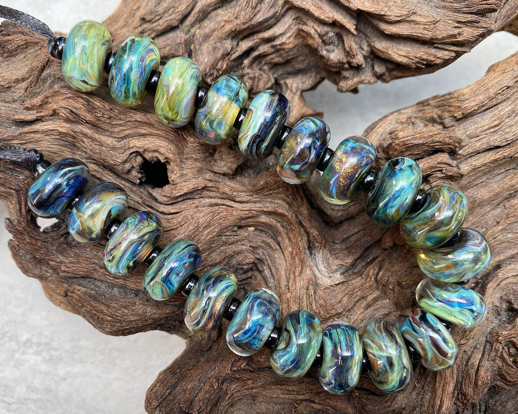 blue green lampwork beads