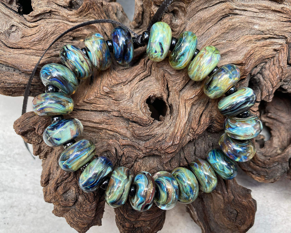 blue green lampwork beads