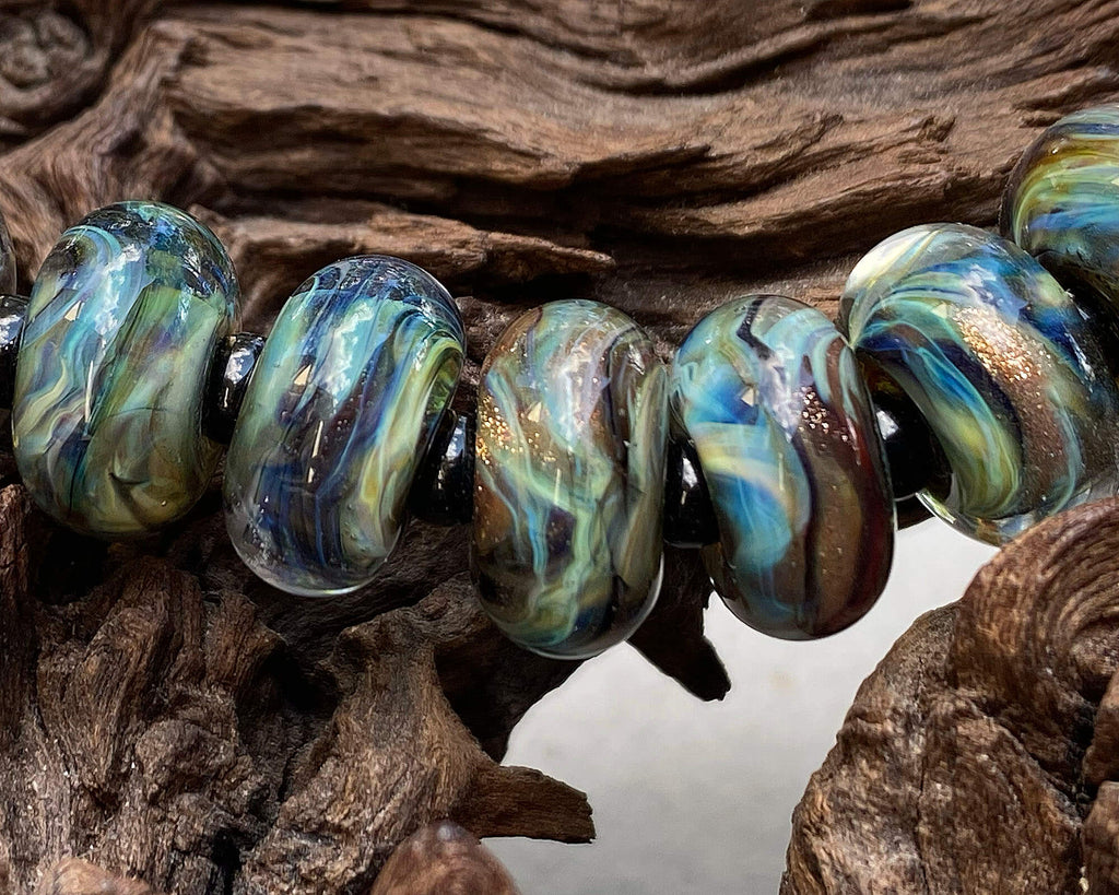 blue green lampwork beads