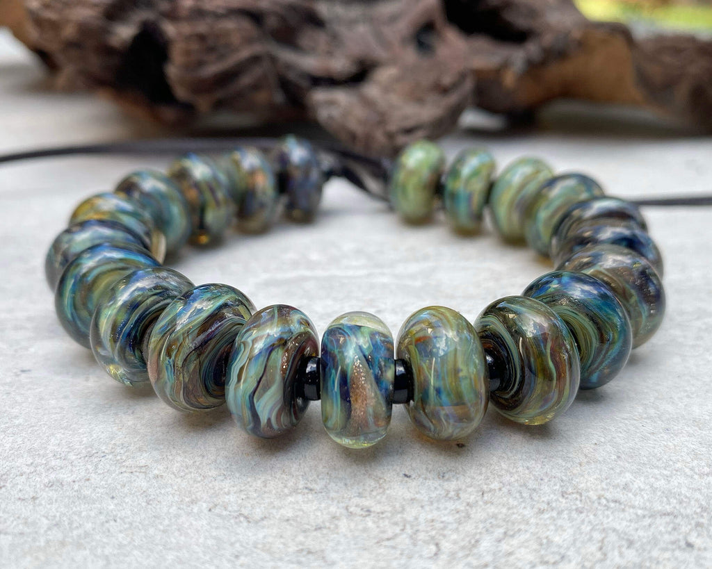 blue green lampwork beads