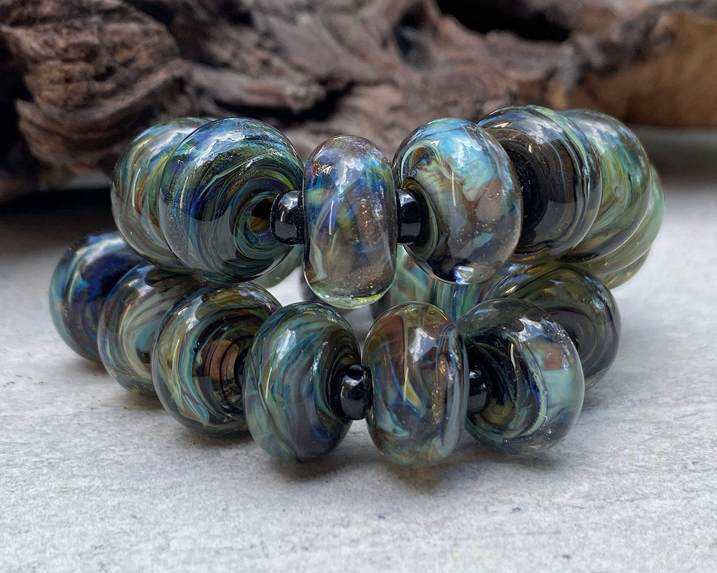 blue green lampwork beads