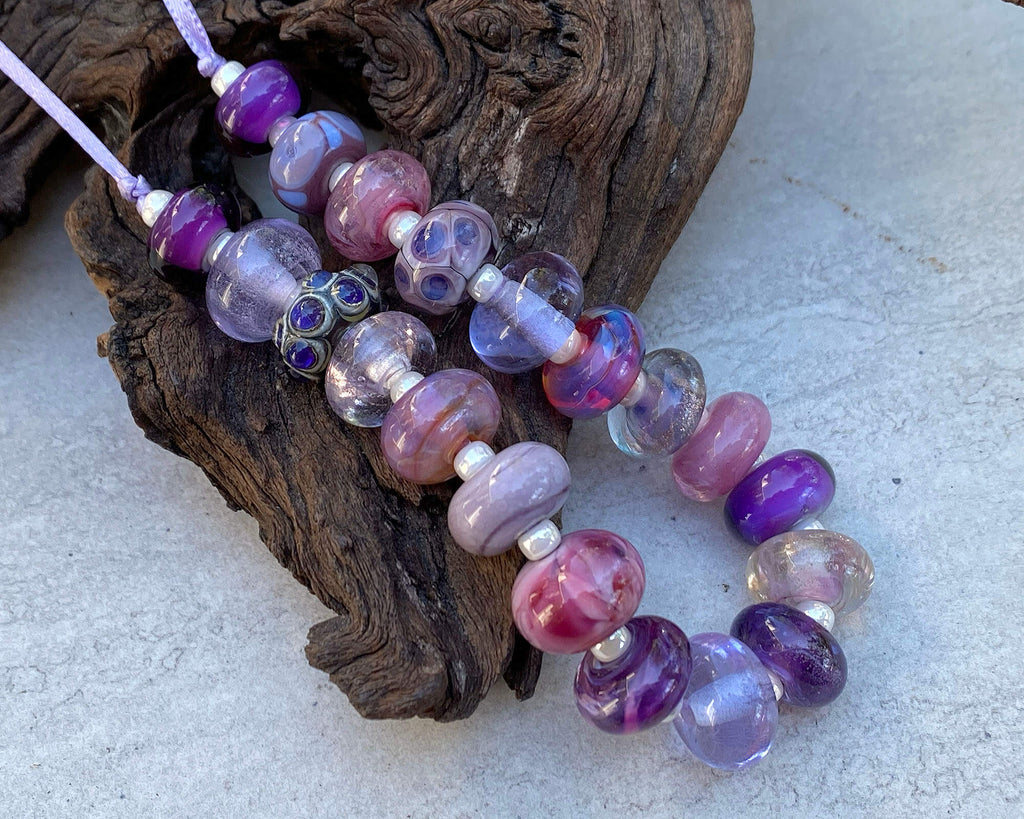 purple lampwork bead set