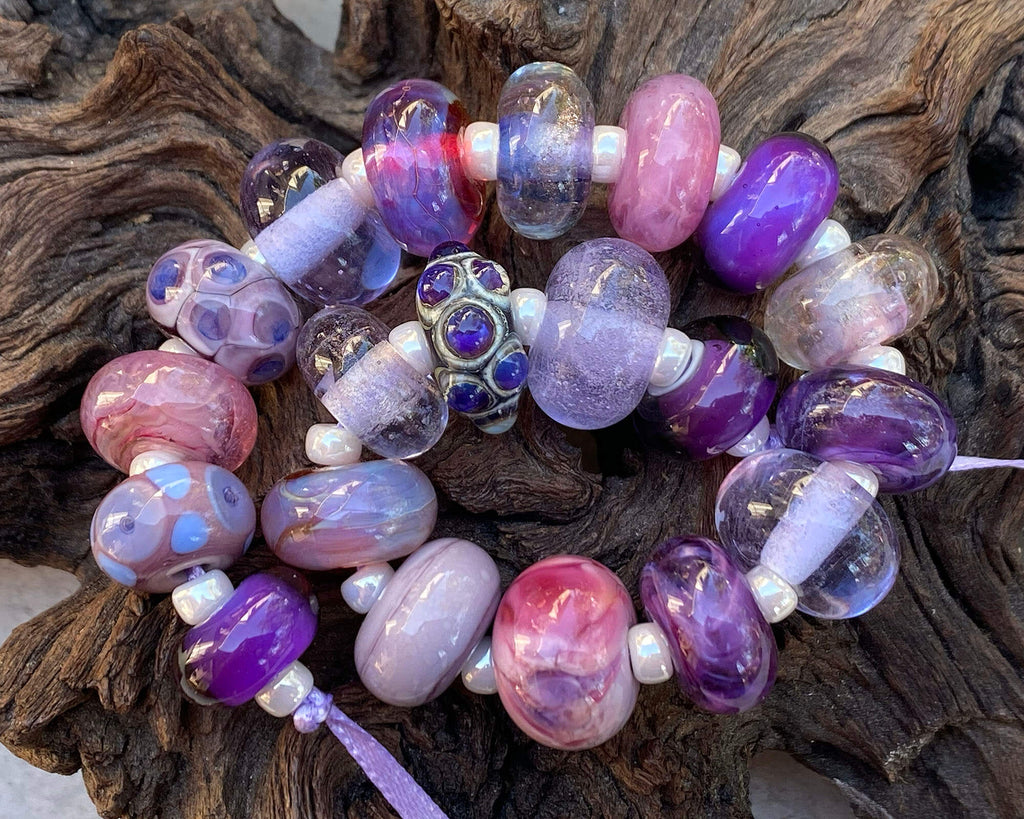 purple lampwork bead set