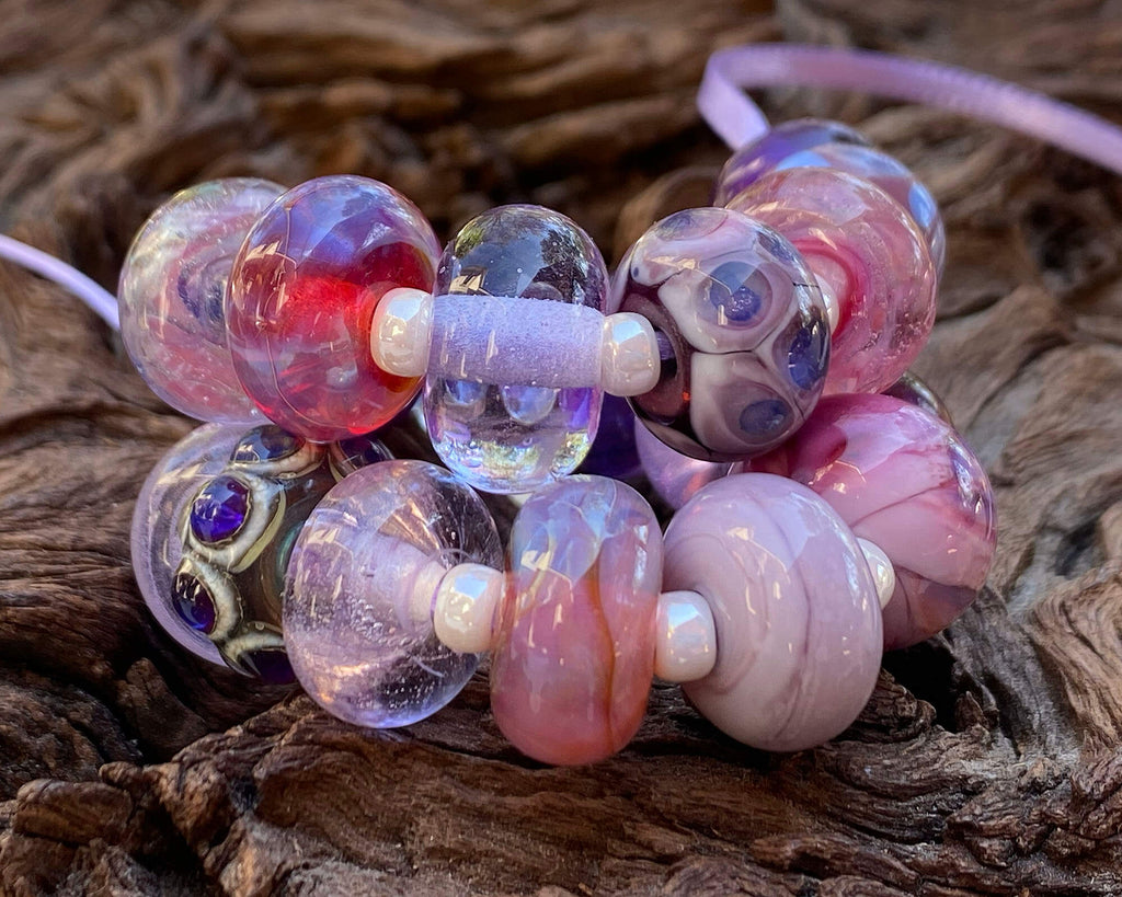 purple lampwork bead set