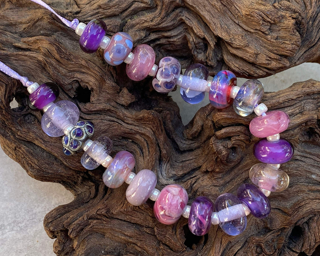 purple lampwork bead set