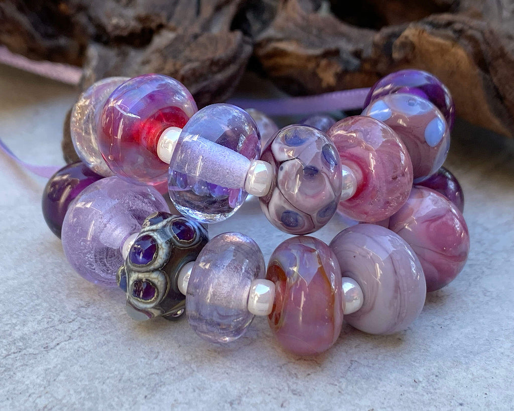 purple lampwork bead set