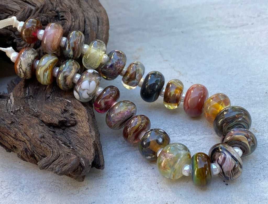 brown lampwork bead set