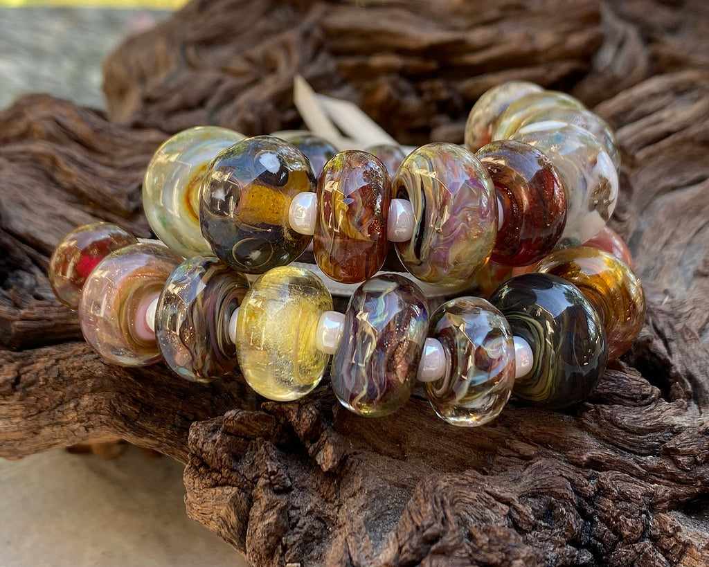 brown lampwork bead set