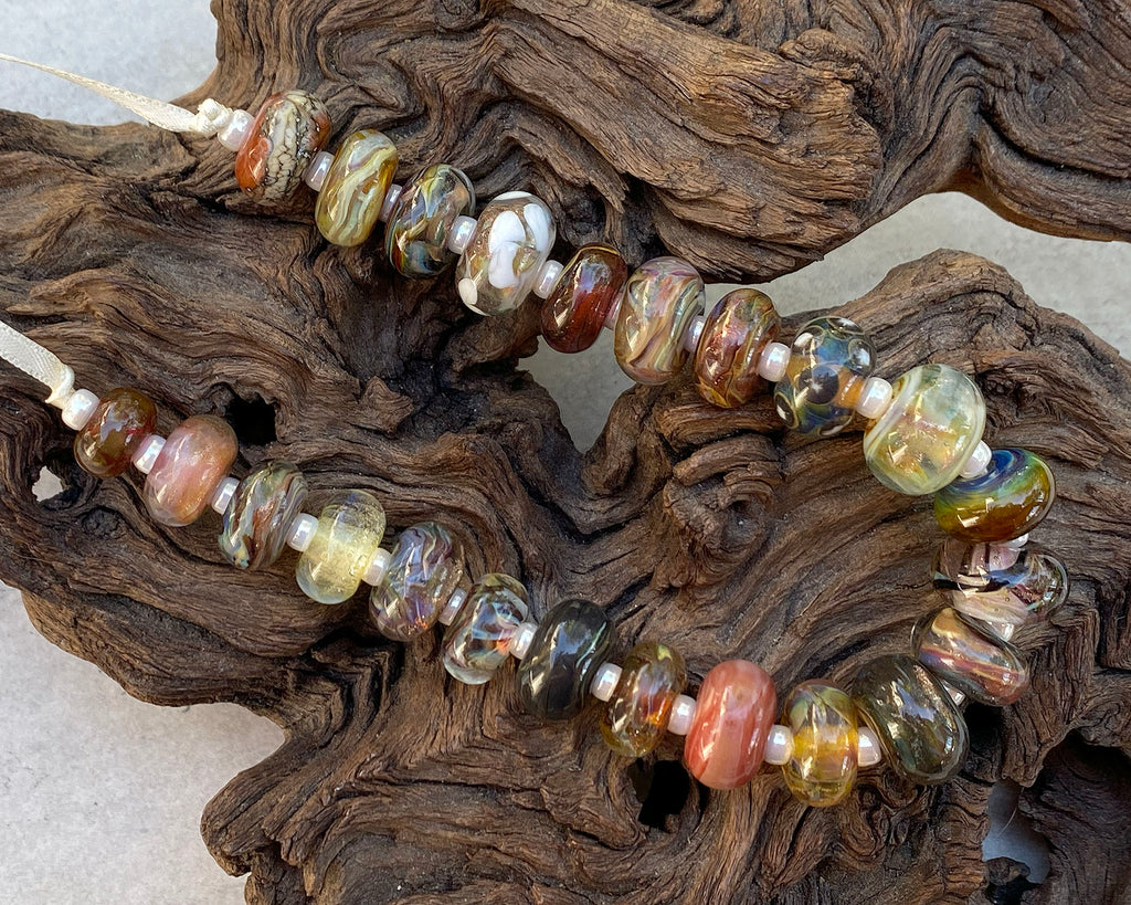 brown lampwork bead set