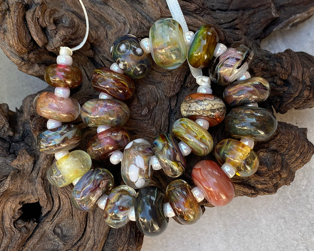 brown lampwork bead set