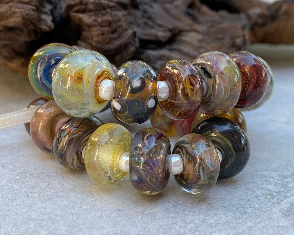 brown lampwork bead set