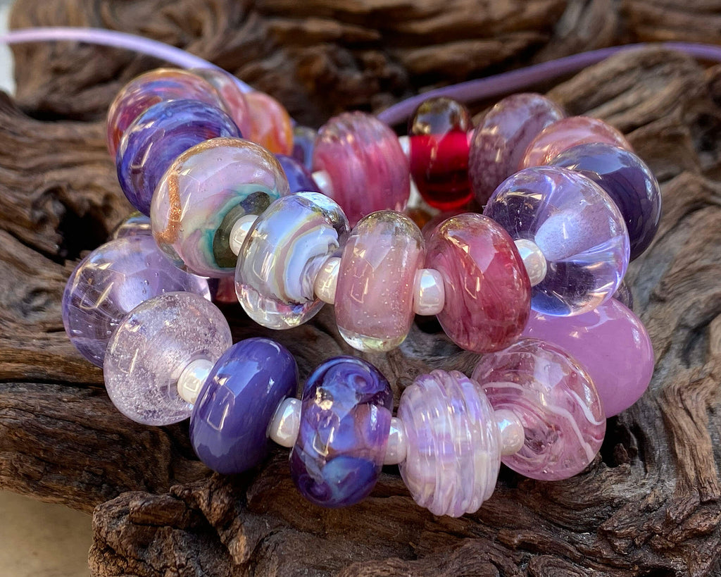 pink purple lampwork beads