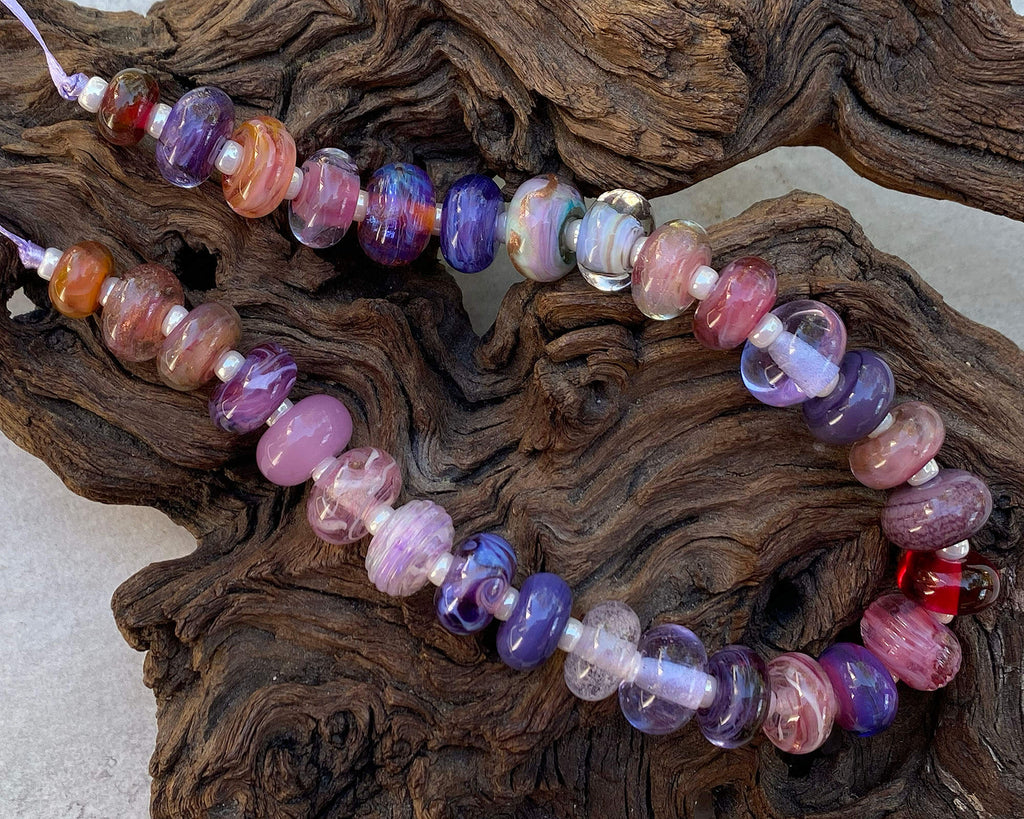 pink purple lampwork beads