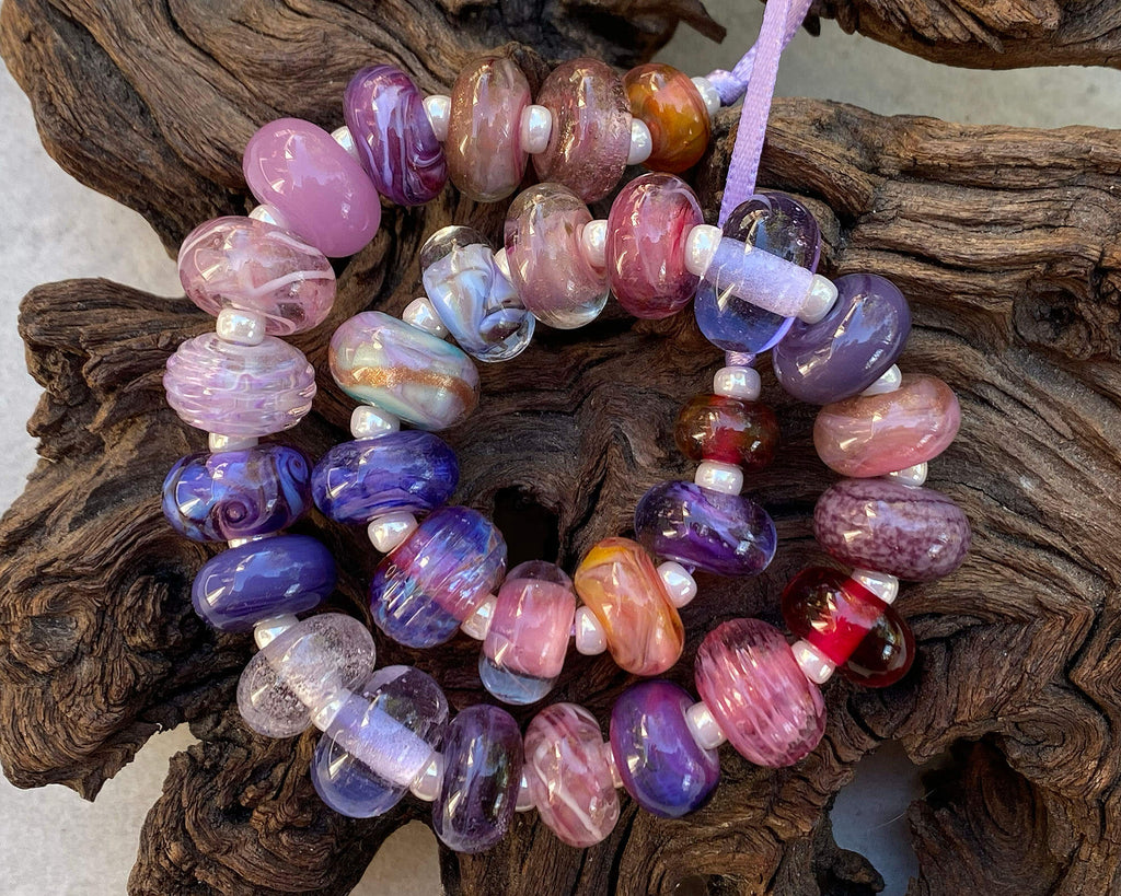 pink purple lampwork beads