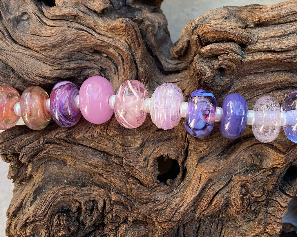 pink purple lampwork beads