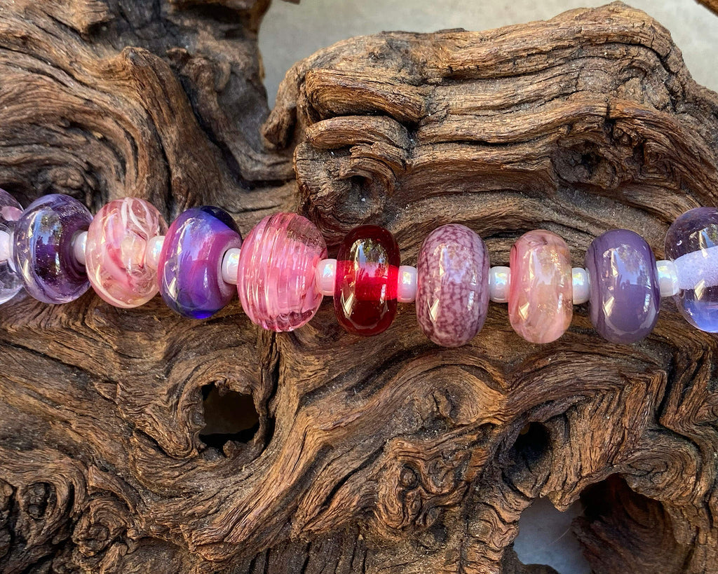 pink purple lampwork beads