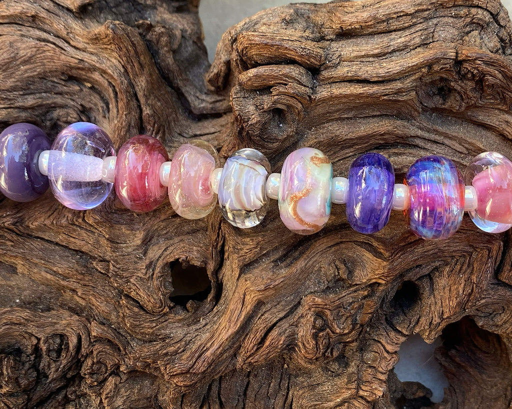 pink purple lampwork beads