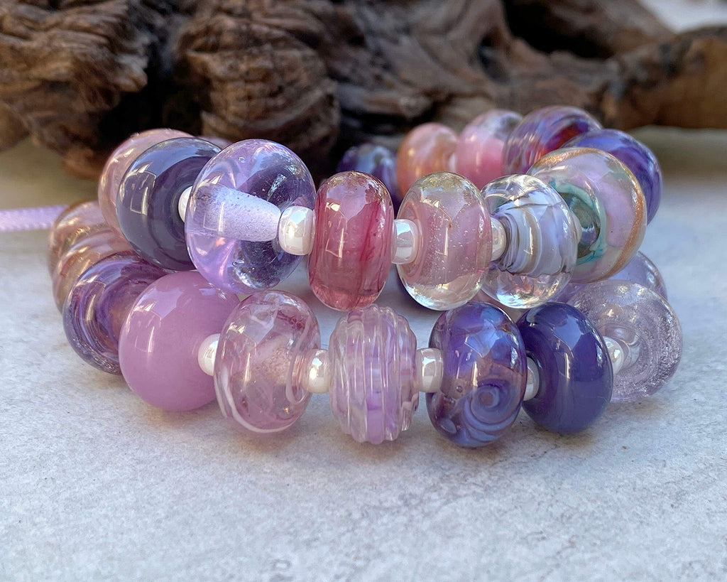 pink purple lampwork beads