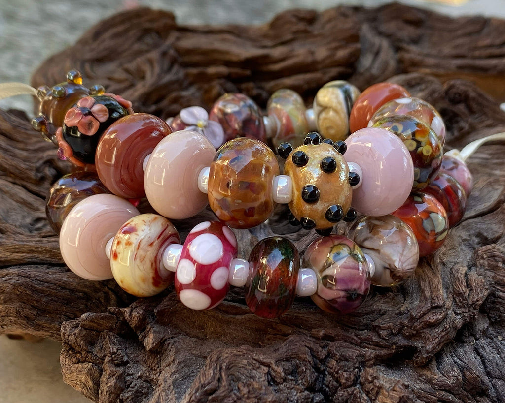 red brown lampwork beads