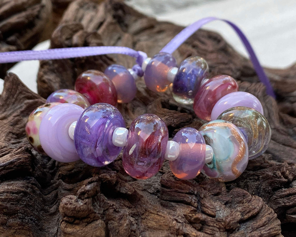purple lampwork bead set