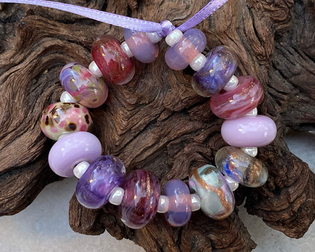 purple lampwork bead set