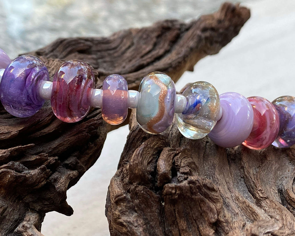purple lampwork bead set