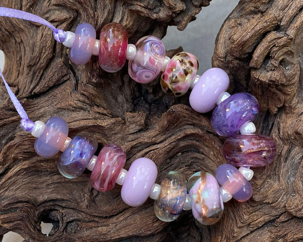 purple lampwork bead set