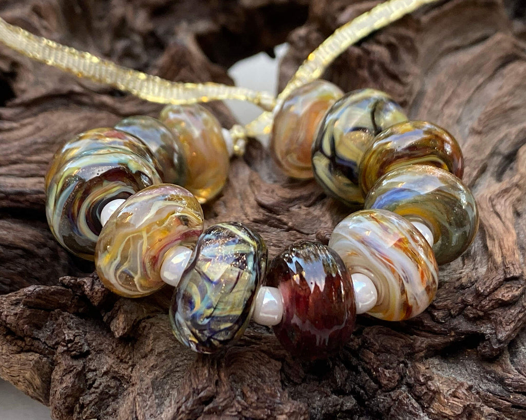 brown lampwork bead set