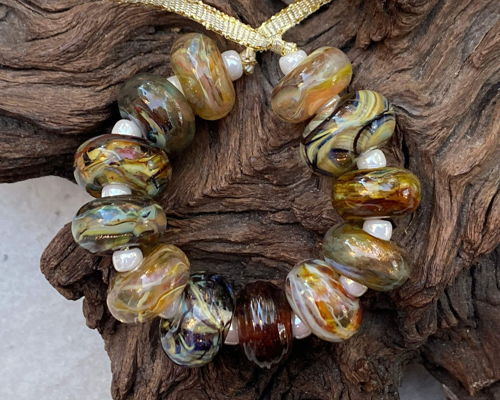 brown lampwork bead set