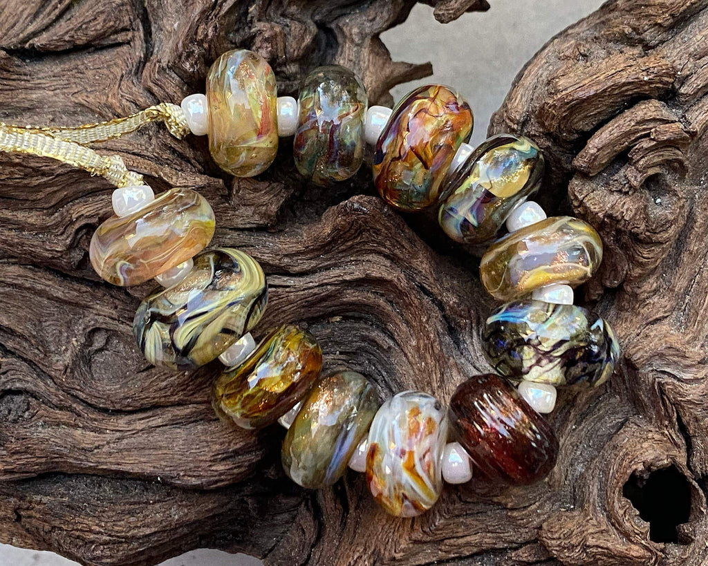 brown lampwork bead set