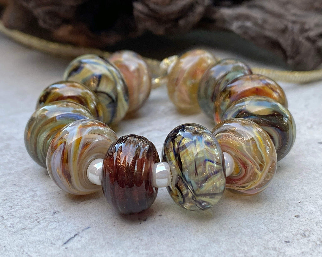 brown lampwork bead set