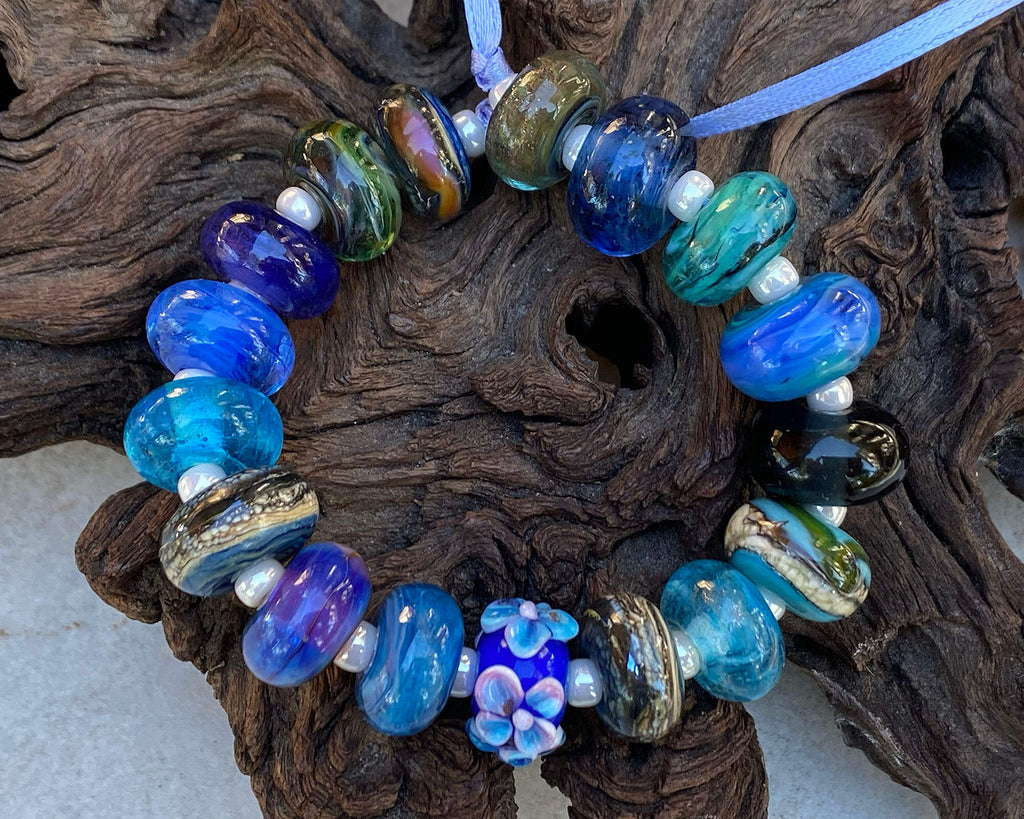 blue lampwork bead set