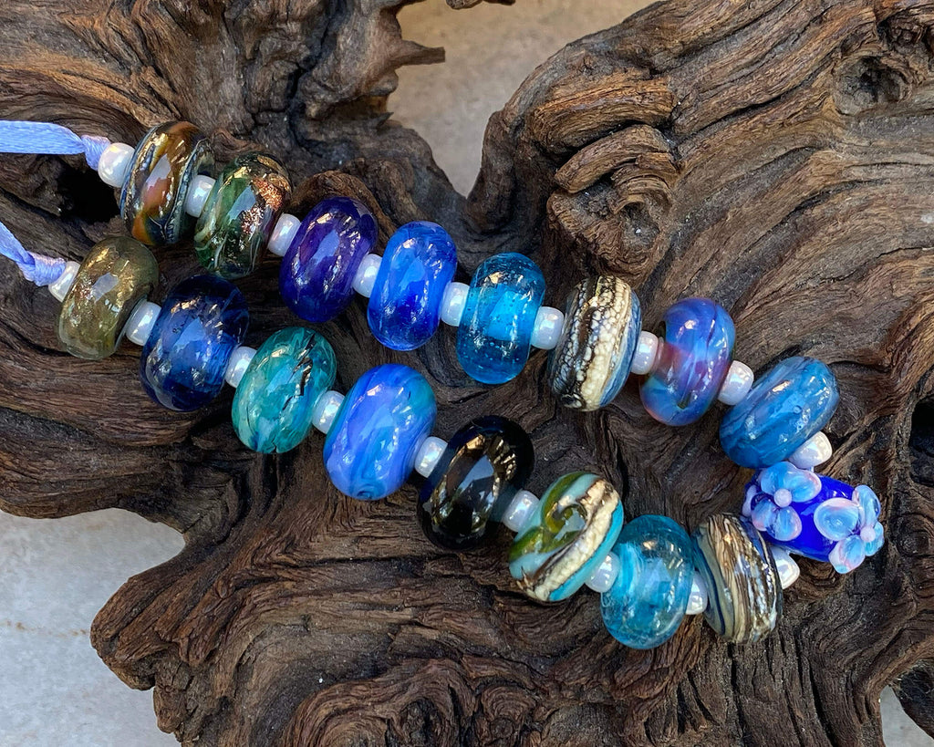 blue lampwork bead set