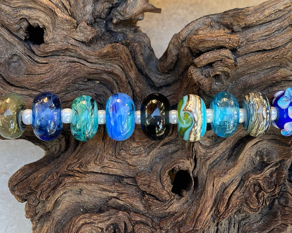 blue lampwork bead set