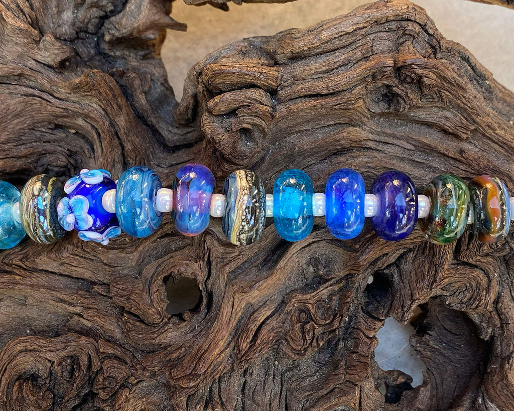 blue lampwork bead set