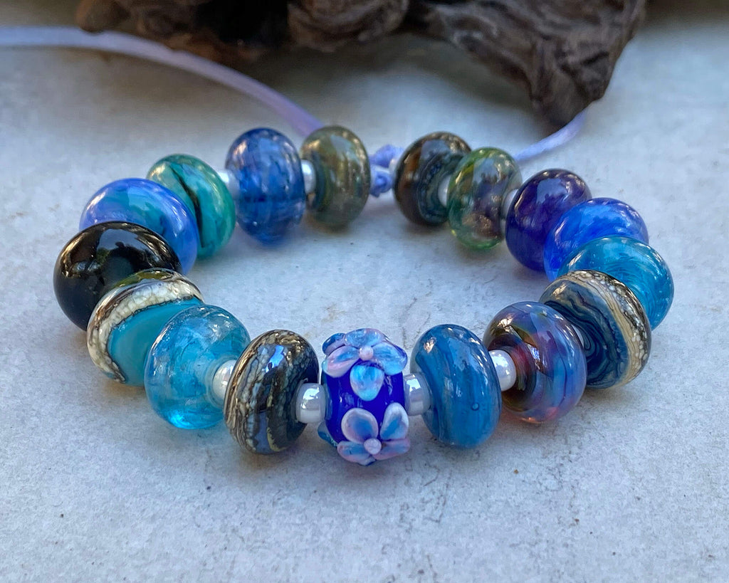 blue lampwork bead set