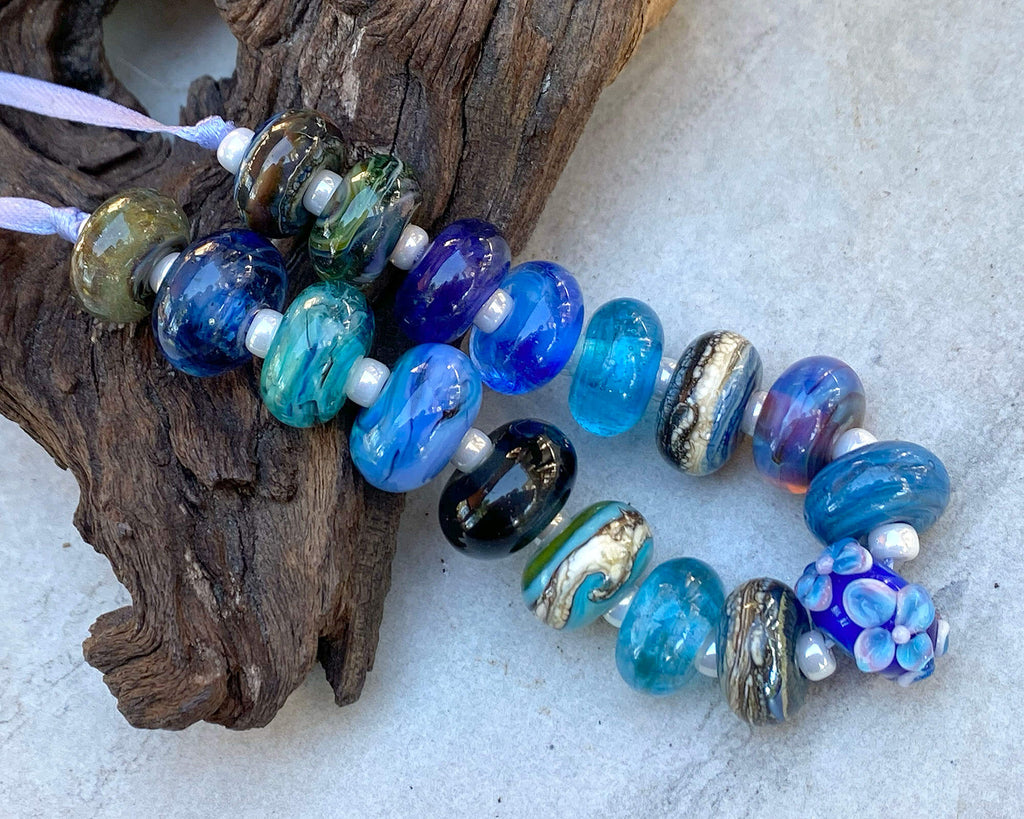 blue lampwork bead set