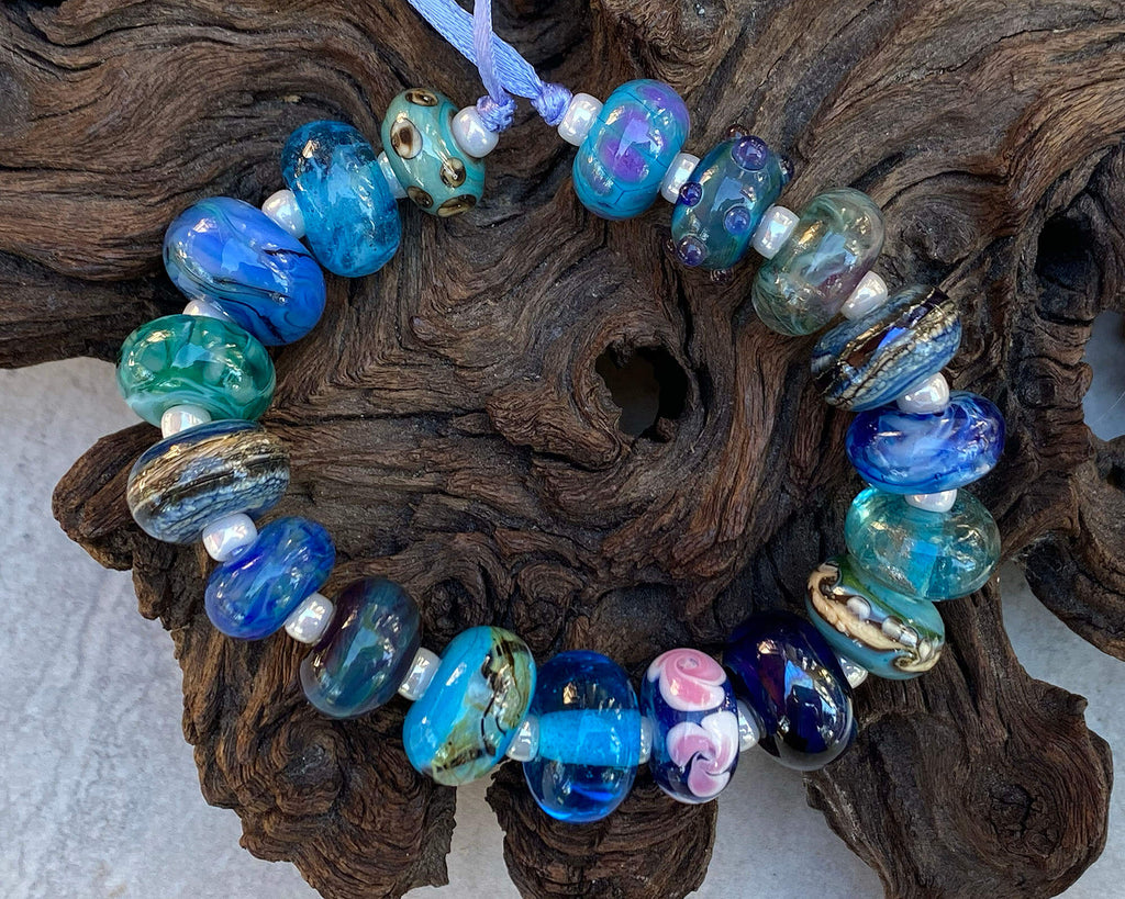 blue lampwork bead set