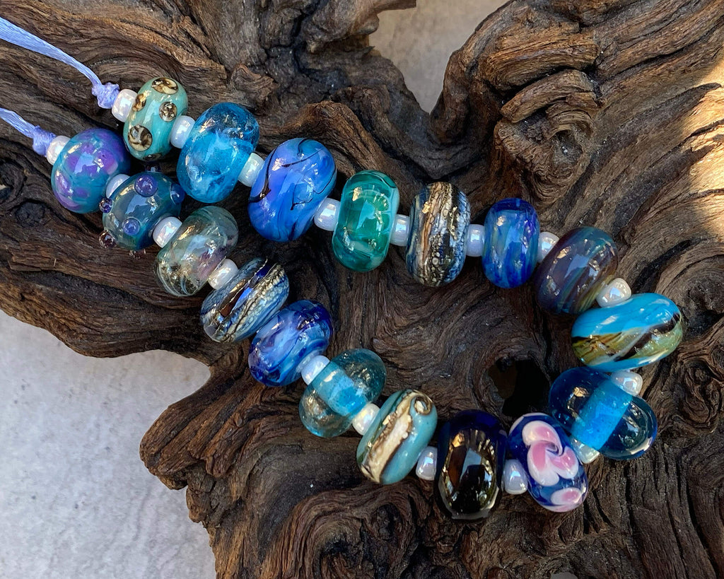 blue lampwork bead set