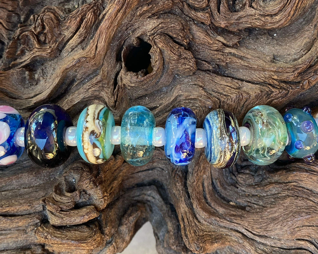 blue lampwork bead set