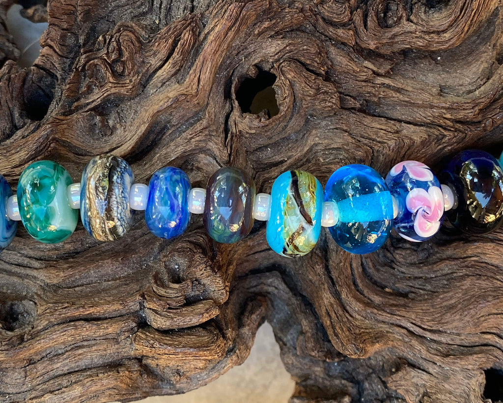 blue lampwork bead set