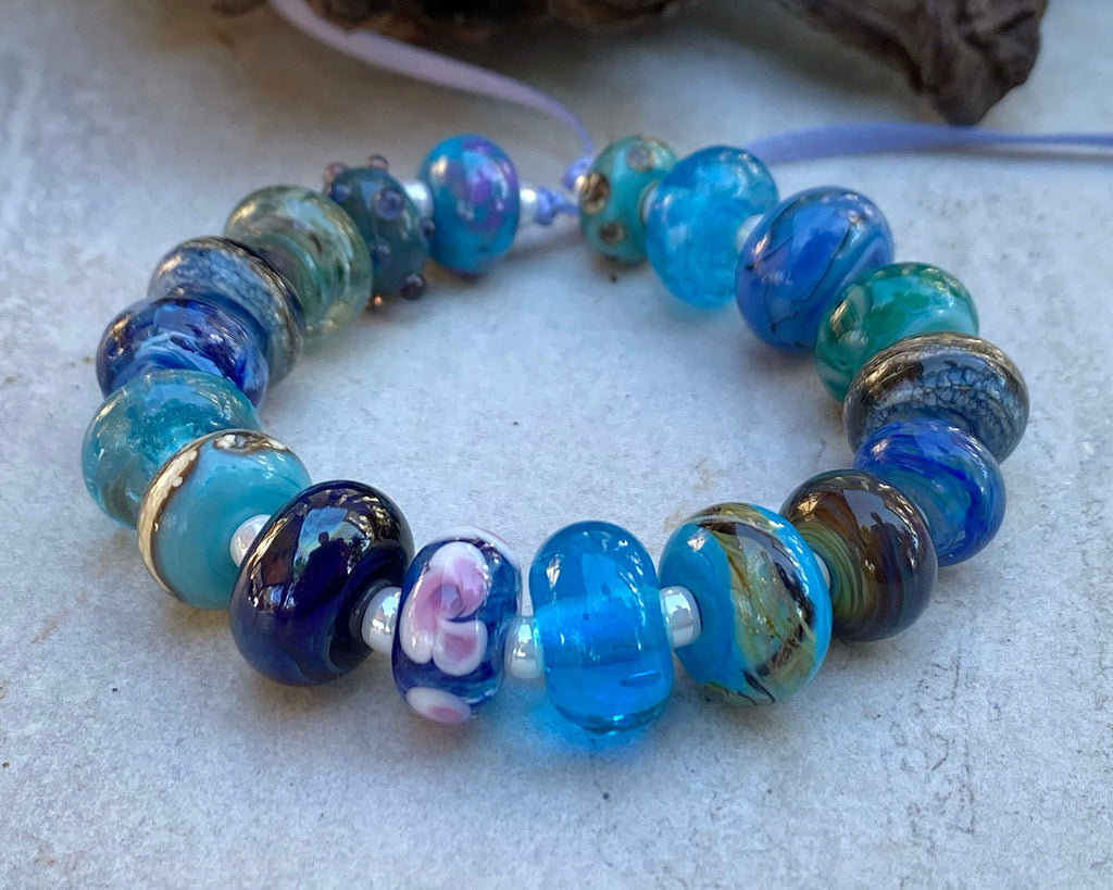 blue lampwork bead set