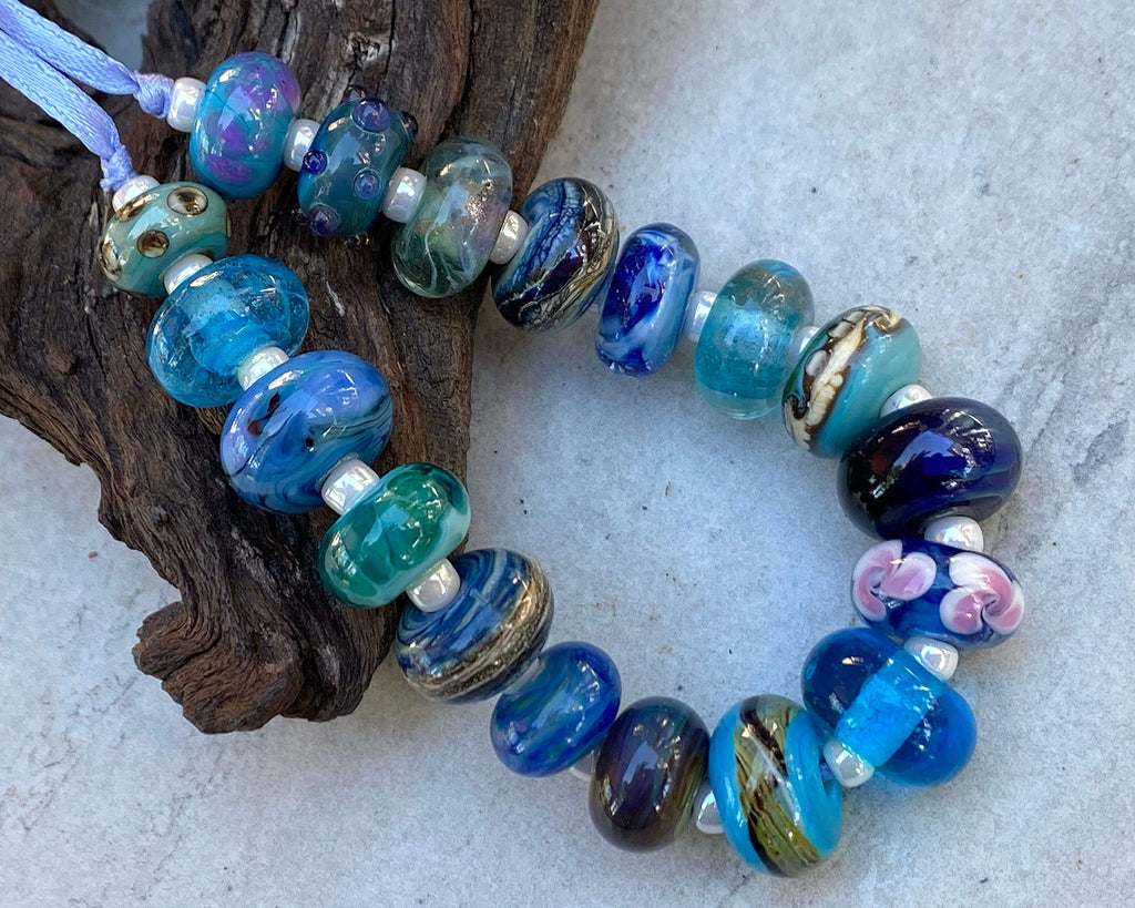 blue lampwork bead set
