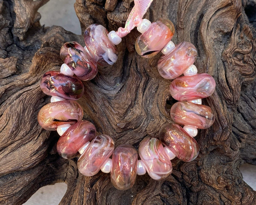 pink lampwork beads